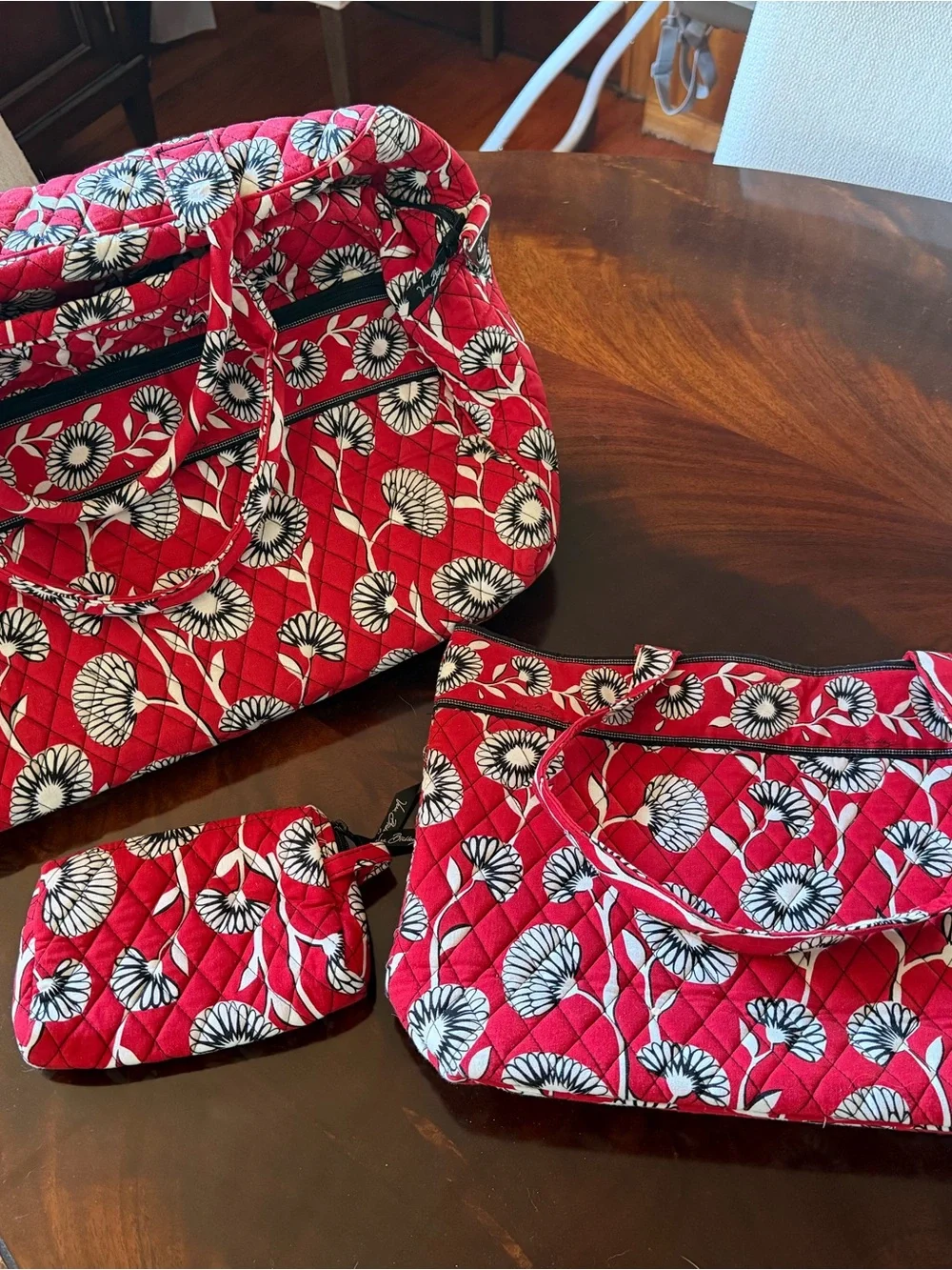 Vera Bradley Red Quilted Floral Tote, Shoulder Bag & Wristlet Set
